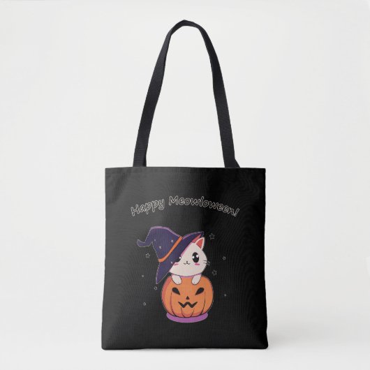 Kat met heks pet in Halloween Jack-O-Lantern Draagtas (Voorkant)