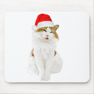 Kat met het Pet van de Kerstman Muismat