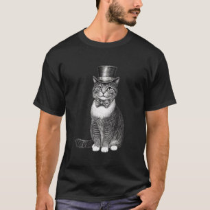 Kat met hoed en vlinderdas t-shirt
