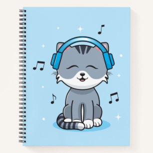 Kat met hoofdtelefoon hoefbeeld (8,5 x 11) notitieboek