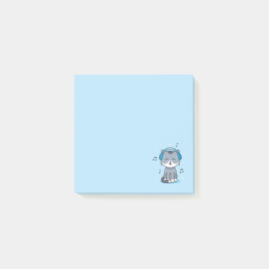 Kat met hoofdtelefoon Post it Notes/Blue Post-it® Notes (Voorkant)