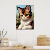 Kat met hoofdtelefoon -  schilderen. poster (Keuken)