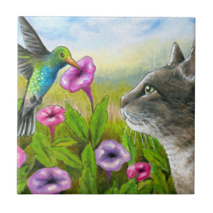 Kat met Hummingbird 591 Tegeltje