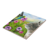 Kat met Hummingbird 591 Tegeltje (Zijkant)