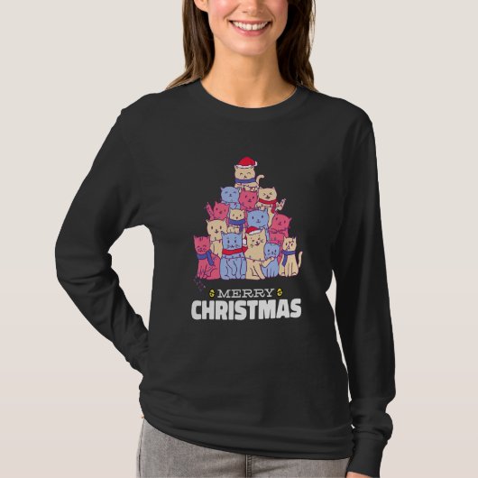 Kat met kerstbomen en kerst, luiers met tact t-shirt (Voorkant)