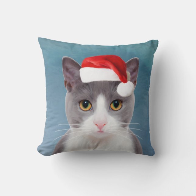 Kat met kerstcadeau voor kerstmis kussen (Voorkant)