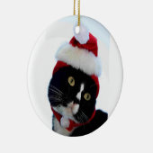 Kat met kerstfoto's, BW-kat Keramisch Ornament (Rechts)