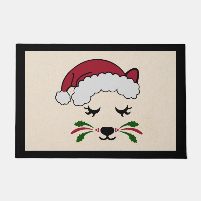 Kat met kerstklep voor whiskers deurmat (Voorkant)