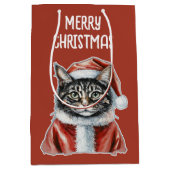 Kat met kerstmanoutfit - Kerstmis 1 Medium Cadeauzakje (Voorkant)