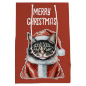 Kat met kerstmanoutfit - Kerstmis 1 Medium Cadeauzakje (Achterkant)