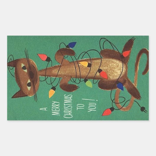 Kat met kerstmis in luchten rechthoekige sticker (Voorkant)