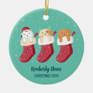 Kat met kerstmis Kat Snowy Winter Holiday Keramisch Ornament