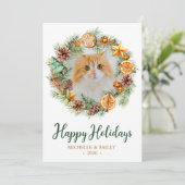Kat met kerstmis Wreath Feestdagenkaart (Staand voorkant)