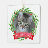 Kat met kerstmis Wreath Keramisch Ornament (Links)