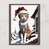 Kat met kerstmuts op het dak briefkaart (Voorkant)