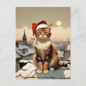 Kat met kerstmuts op het dak briefkaart (Voorkant)