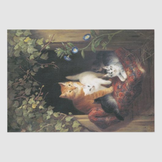 Kat met Kittens (1844) van Henriëtte Ronner Tissuepapier (Voorkant)