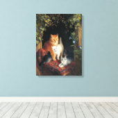 Kat met kittens (dierlijke kunst) canvas afdruk (Insitu (Houten vloer))