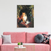 Kat met kittens (dierlijke kunst) canvas afdruk (Insitu (Woonkamer))