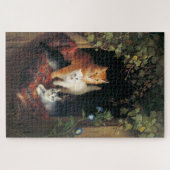 Kat met kittens (dierlijke kunst) legpuzzel (Horizontaal)