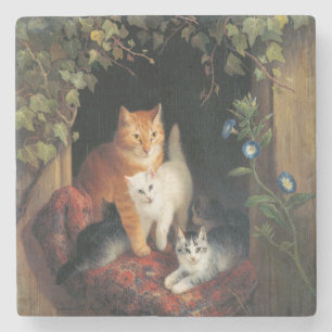 Kat met kittens (dierlijke kunst) stenen onderzetter