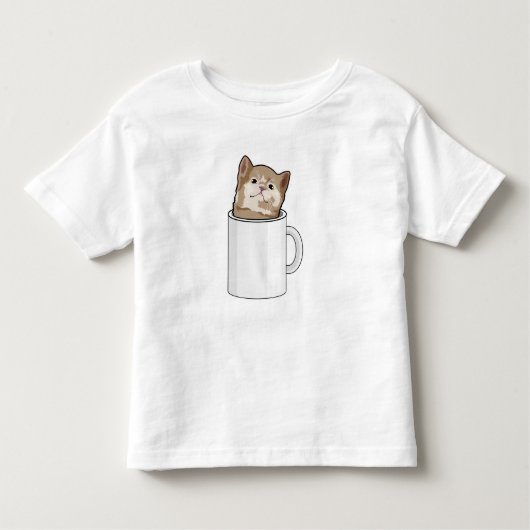 Kat met koffie-mok kinder shirts (Voorkant)