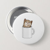 Kat met koffie-mok ronde button 7,6 cm (Voorkant /achterkant)