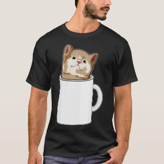 Kat met koffie-mok t-shirt