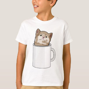 Kat met koffie-mok t-shirt