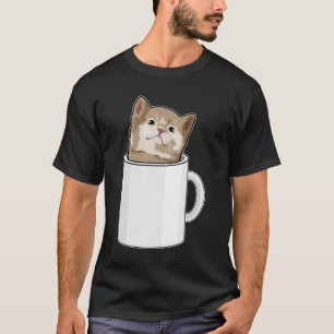 Kat met koffie-mok t-shirt