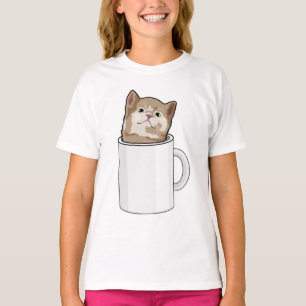Kat met koffie-mok t-shirt
