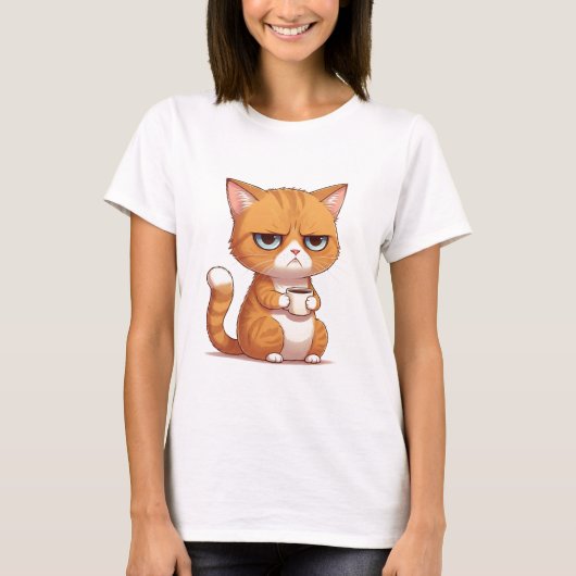 Kat met koffie T-shirt (Voorkant)