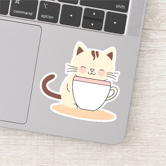 Kat met Koffie Waterdicht Sticker (Detail)