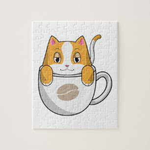 Kat met koffiebeker legpuzzel