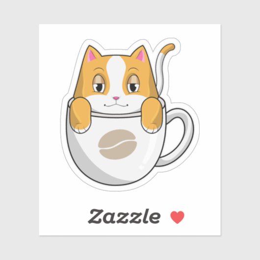 Kat met koffiebeker sticker (Vel)
