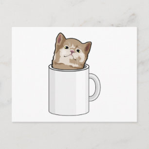 Kat met koffiekopje briefkaart