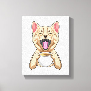 Kat met kop koffie canvas afdruk