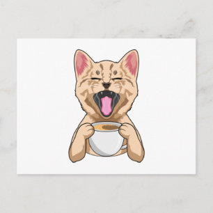 Kat met kopje koffie briefkaart