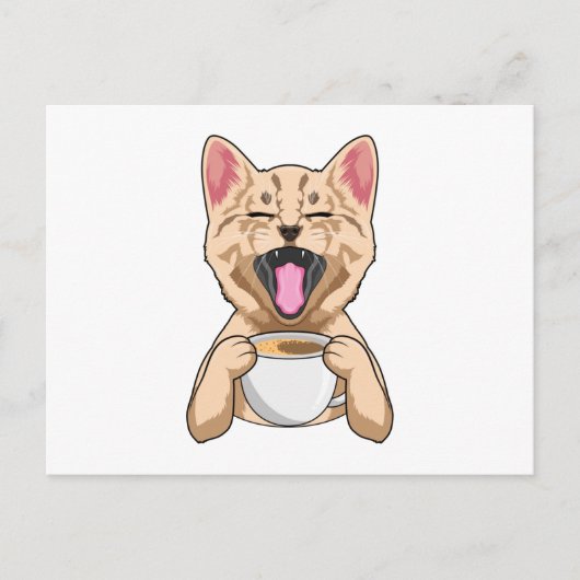Kat met kopje koffie briefkaart (Voorkant)