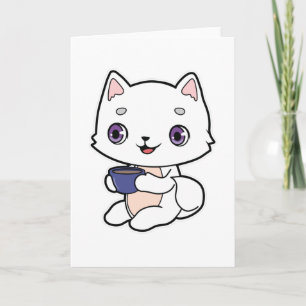 Kat met kopje koffie kaart