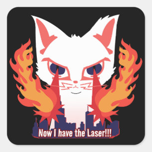 Kat met laserogen die de stad afbranden vierkante sticker
