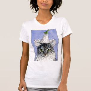 Kat met Lily Pet op blauwe achtergrond T-shirt