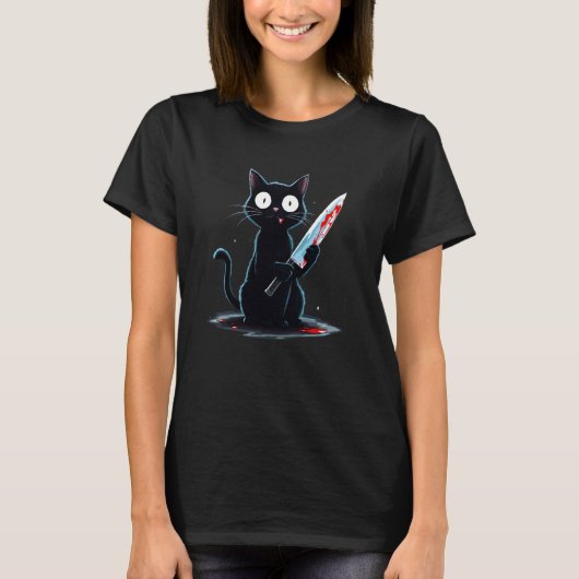 Kat met mes Funny Cats Meme T-shirt Katten Sarcasm (Voorkant)