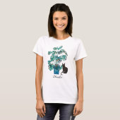 Kat met Monstera Plant Waterverf Gepersonaliseerd T-shirt (Voorkant volledig)