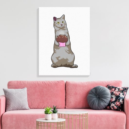 Kat met Muffin Canvas Afdruk (Insitu (Woonkamer))