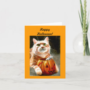 Kat met Muis in Pompoen Gelukkig Halloween! Kaart