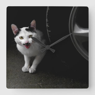 Kat met Mustache Vierkante Klok