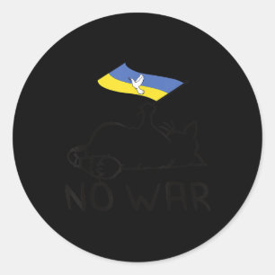 Kat met Oekraïense vlag Geen oorlog, vrede voor Oe Ronde Sticker
