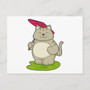 Kat met paraplu briefkaart