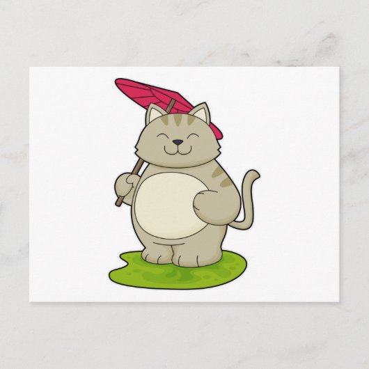 Kat met paraplu briefkaart (Voorkant)